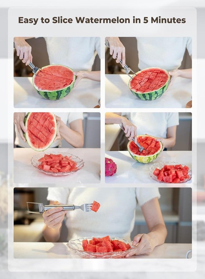 WROPZO Watermelon Slicer, 2-in-1 Stainless Steel Fruit Cutter Tool, Kitchen Gadget - Image 3